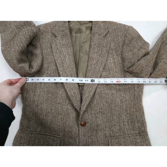Harris Tweed Stanley Blacker Handwoven Herringbone Wool Blazer Brown Sport Coat - Picture 3 of 9